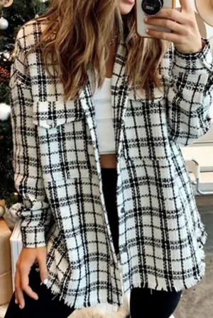 Tweed Plaid Shacket Coat with Pockets