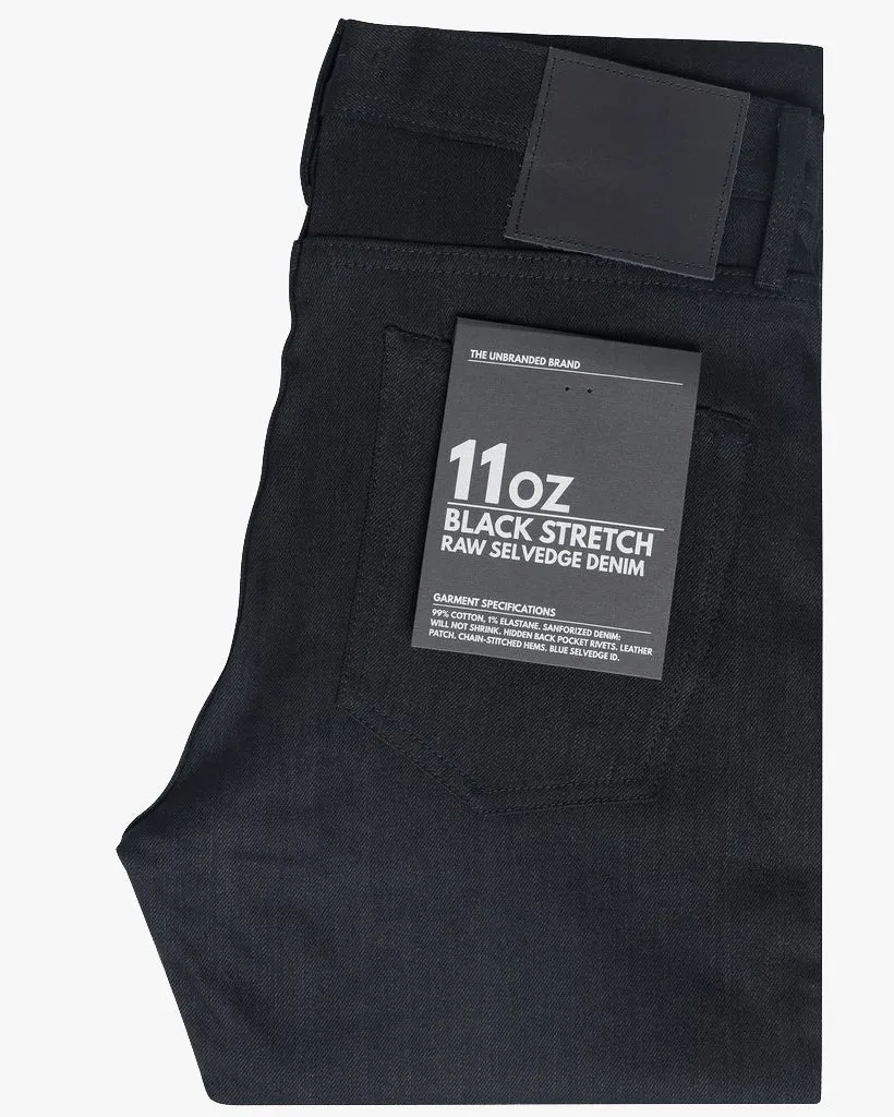 Unbranded UB444 Tight Fit Mens Jeans - 11oz Solid Black Stretch Selvedge