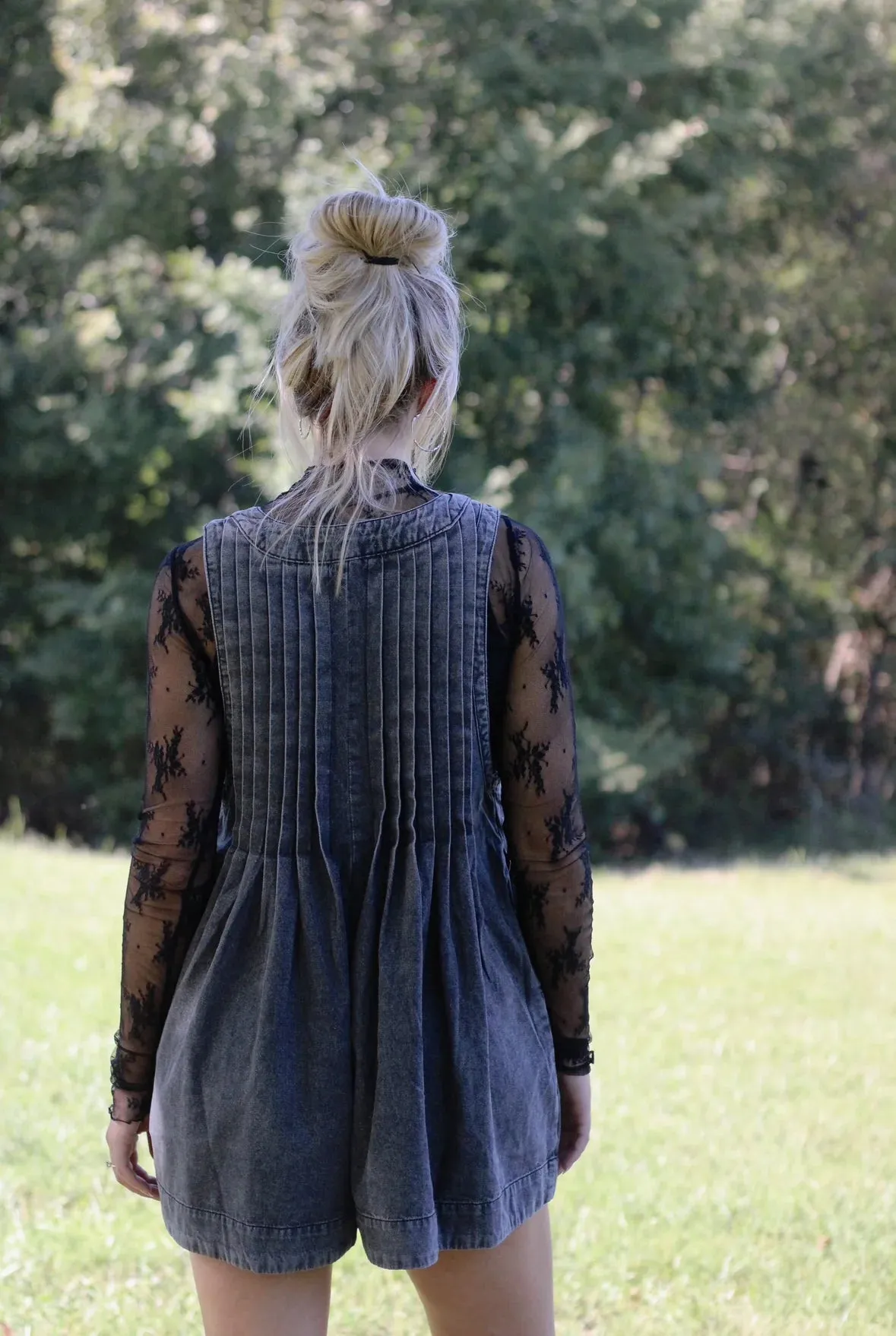 Webster Front-Tie Denim Romper (Dark Grey)
