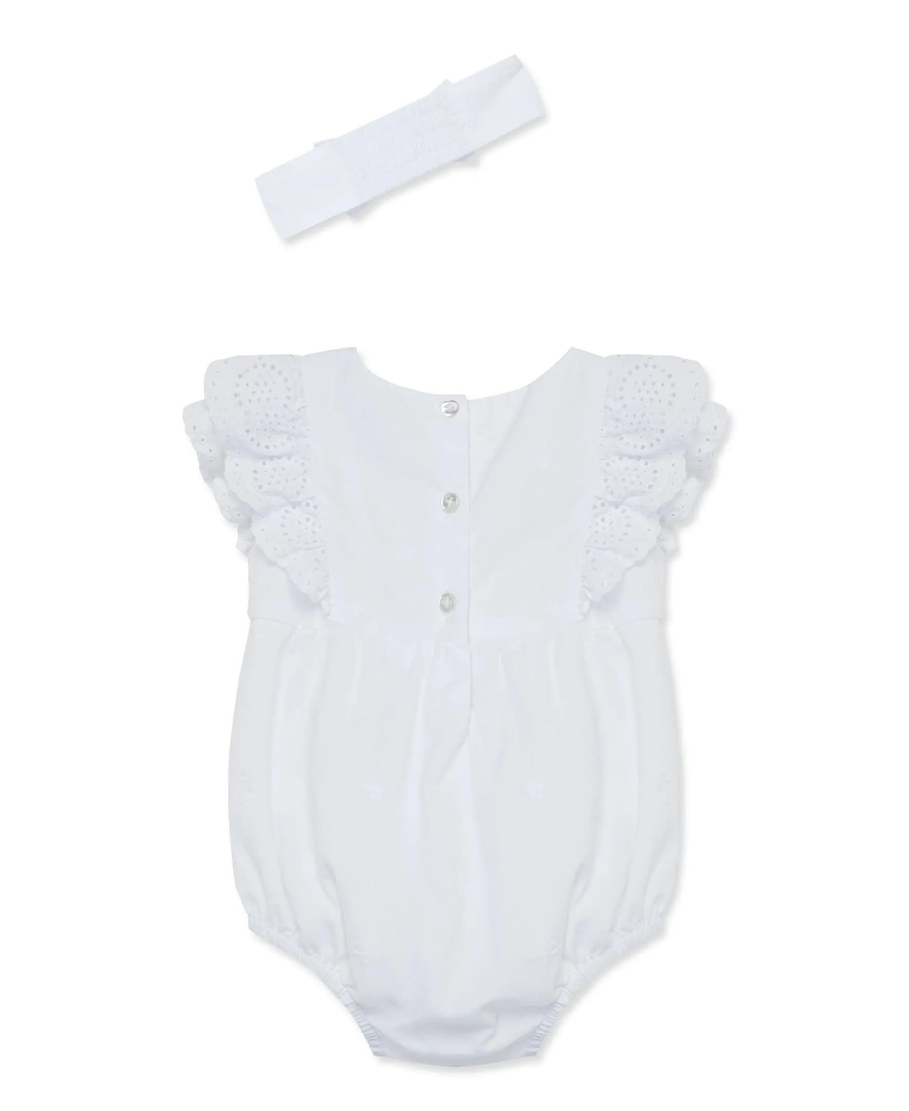 White Eyelet Bubble Romper & Headband Set