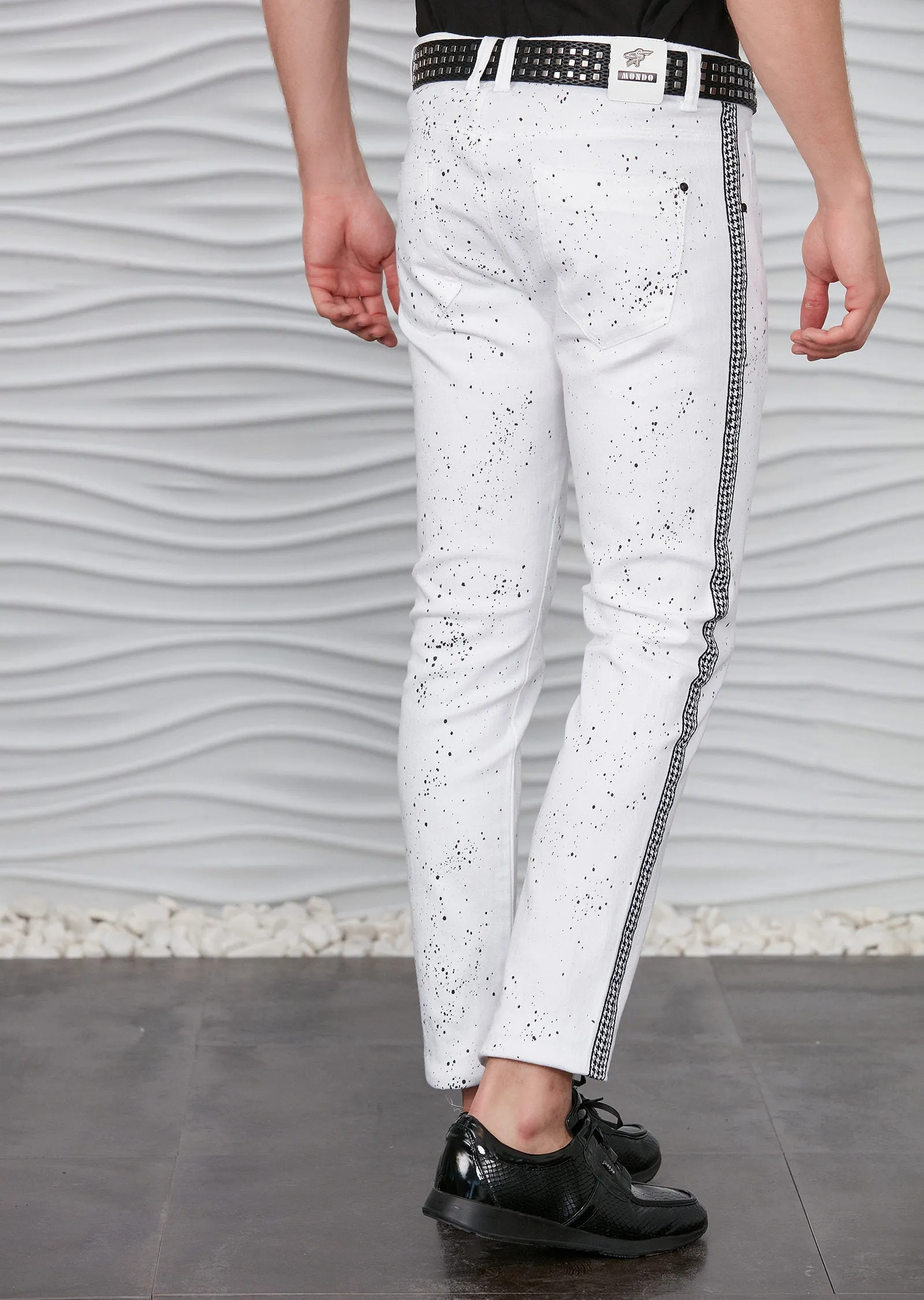 White Houndstooth Paint Jeans