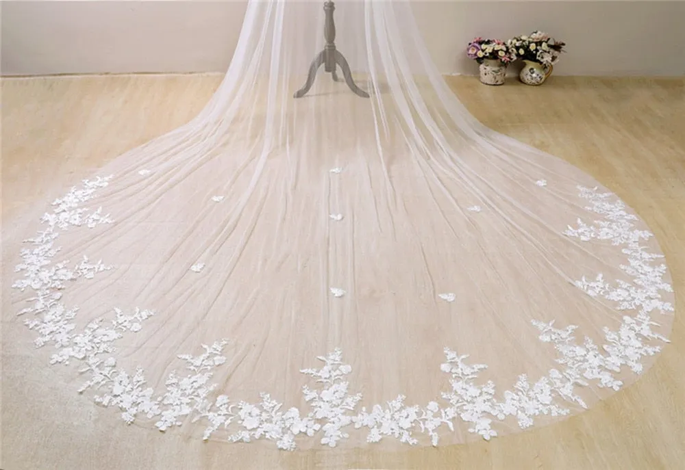White Ivory Wedding Lace Bridal Shoulder Veil Cathedral Tulle Long Cape