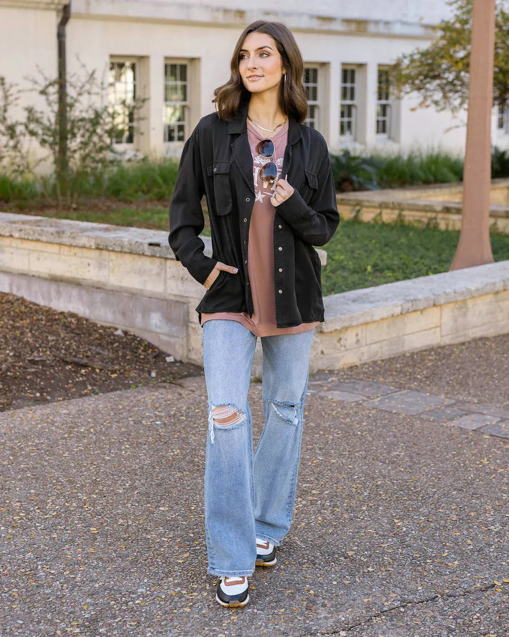 Wide Leg Premium Denim Distressed Mid-Wash