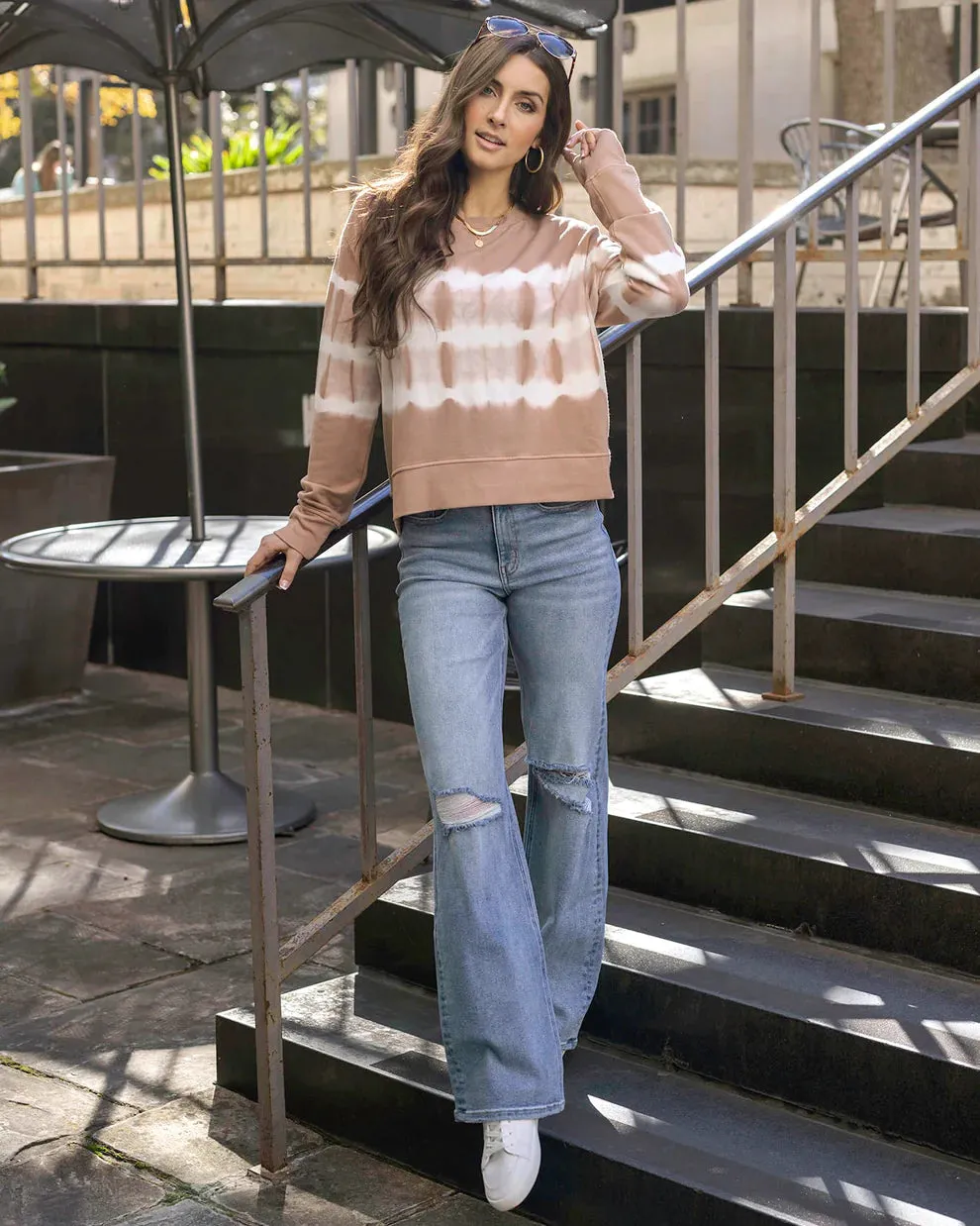 Wide Leg Premium Denim Distressed Mid-Wash