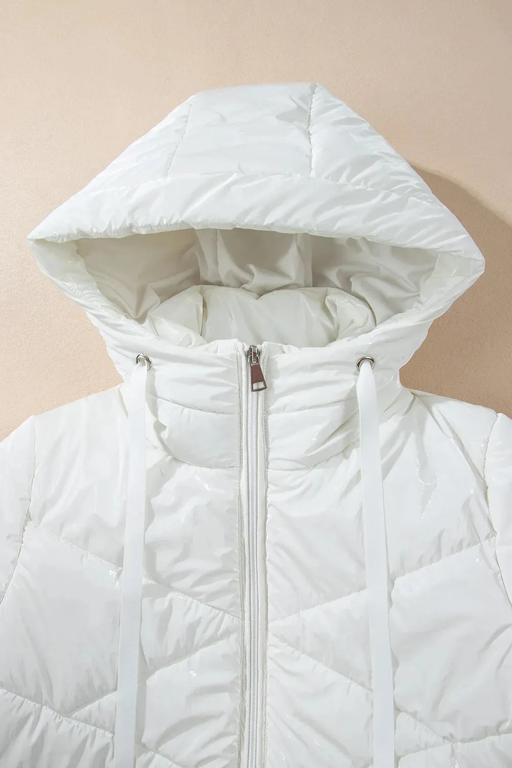 Women's Drawstring Zip Up Long Sleeve Hooded Winter Coat