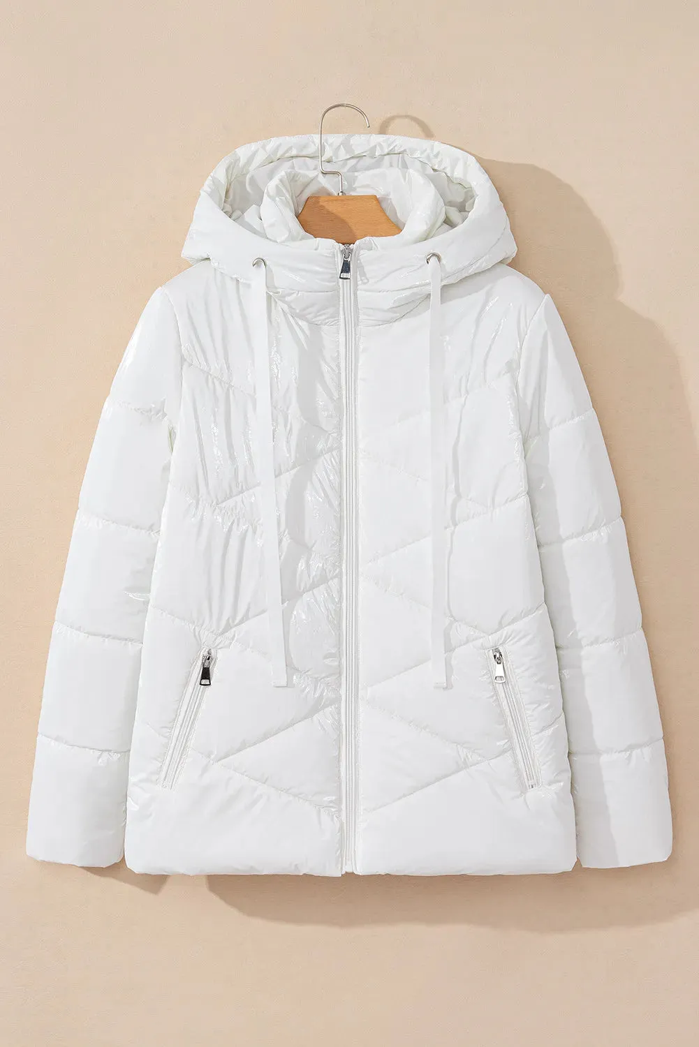 Women's Drawstring Zip Up Long Sleeve Hooded Winter Coat