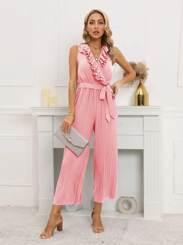 Women's Ruffle Rim Tie Waist Jumpsuit