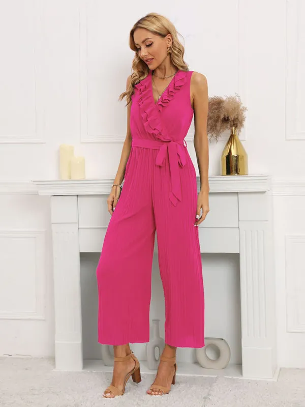 Women's Ruffle Rim Tie Waist Jumpsuit