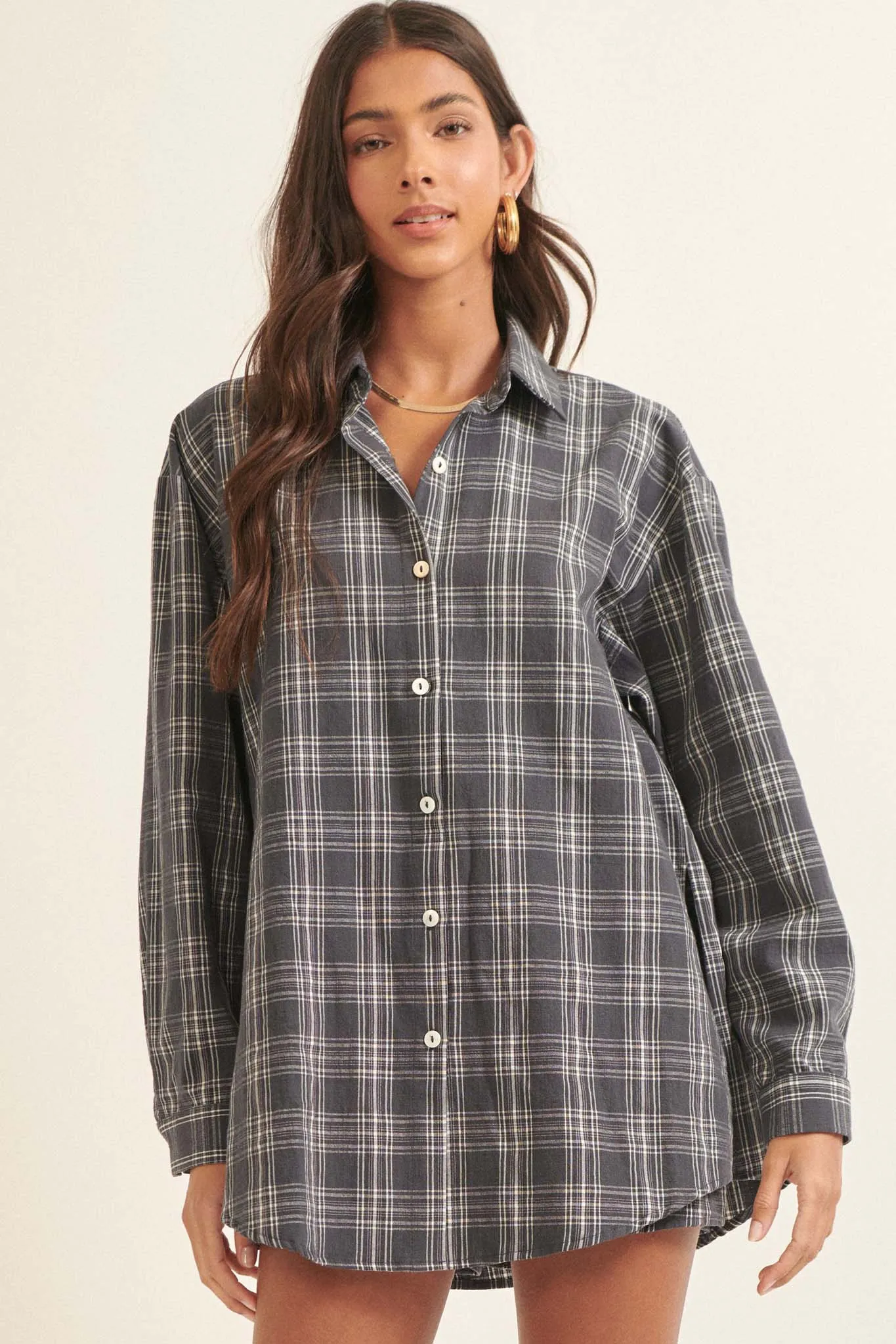 Work From Home Plaid Button-Up Shirt Romper