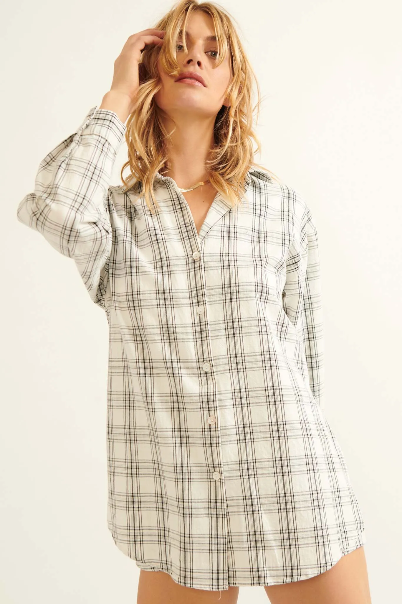 Work From Home Plaid Button-Up Shirt Romper