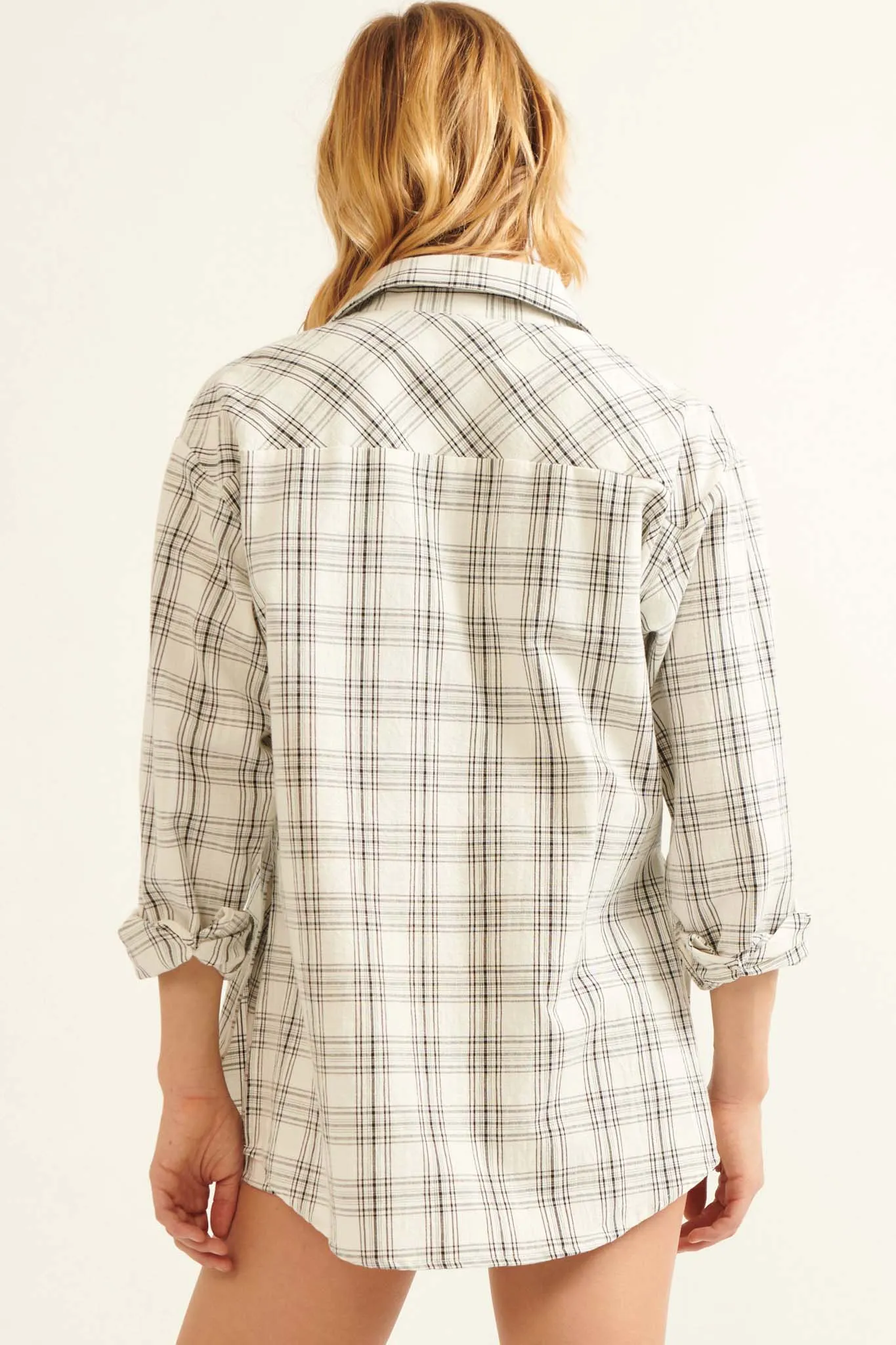 Work From Home Plaid Button-Up Shirt Romper