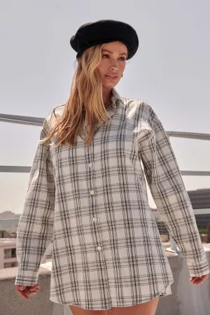 Work From Home Plaid Button-Up Shirt Romper