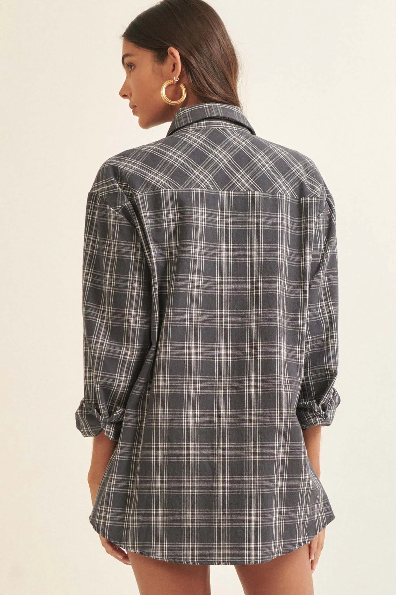 Work From Home Plaid Button-Up Shirt Romper