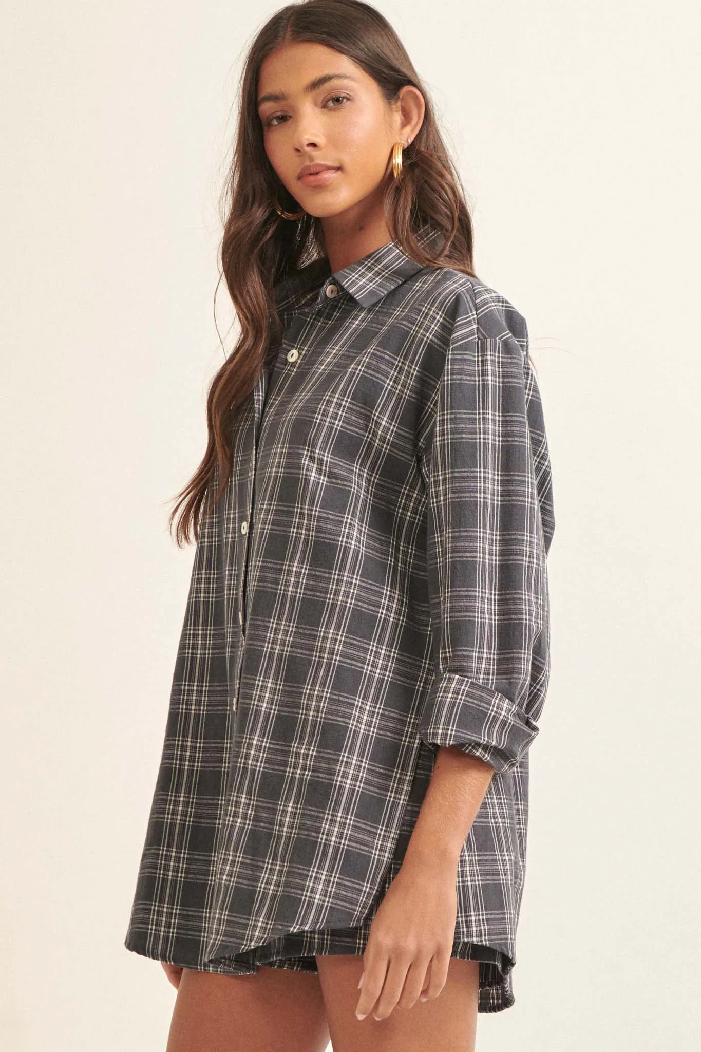 Work From Home Plaid Button-Up Shirt Romper