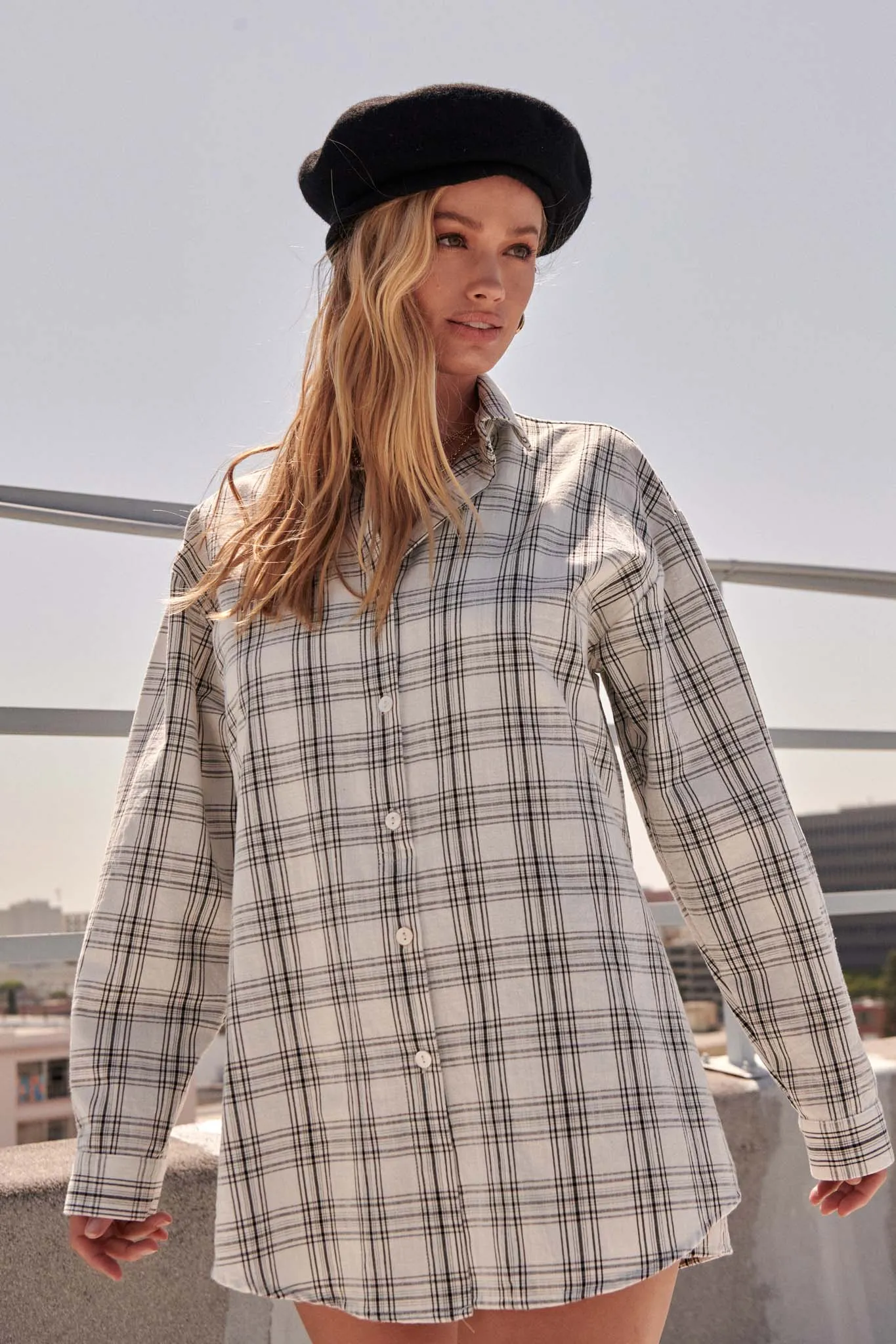 Work From Home Plaid Button-Up Shirt Romper