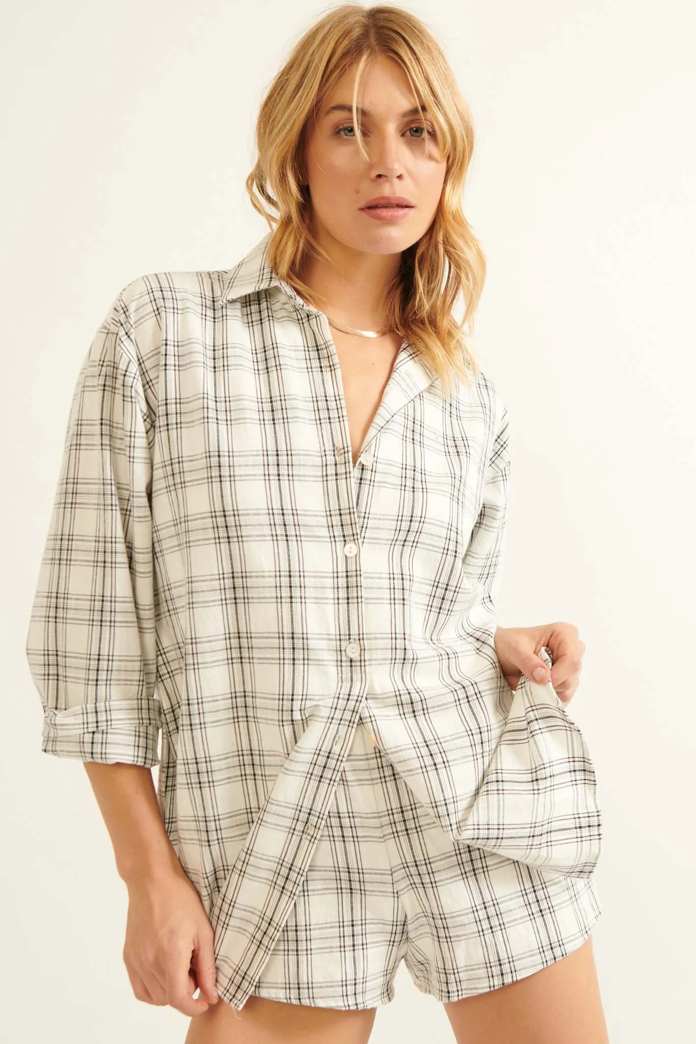Work From Home Plaid Button-Up Shirt Romper
