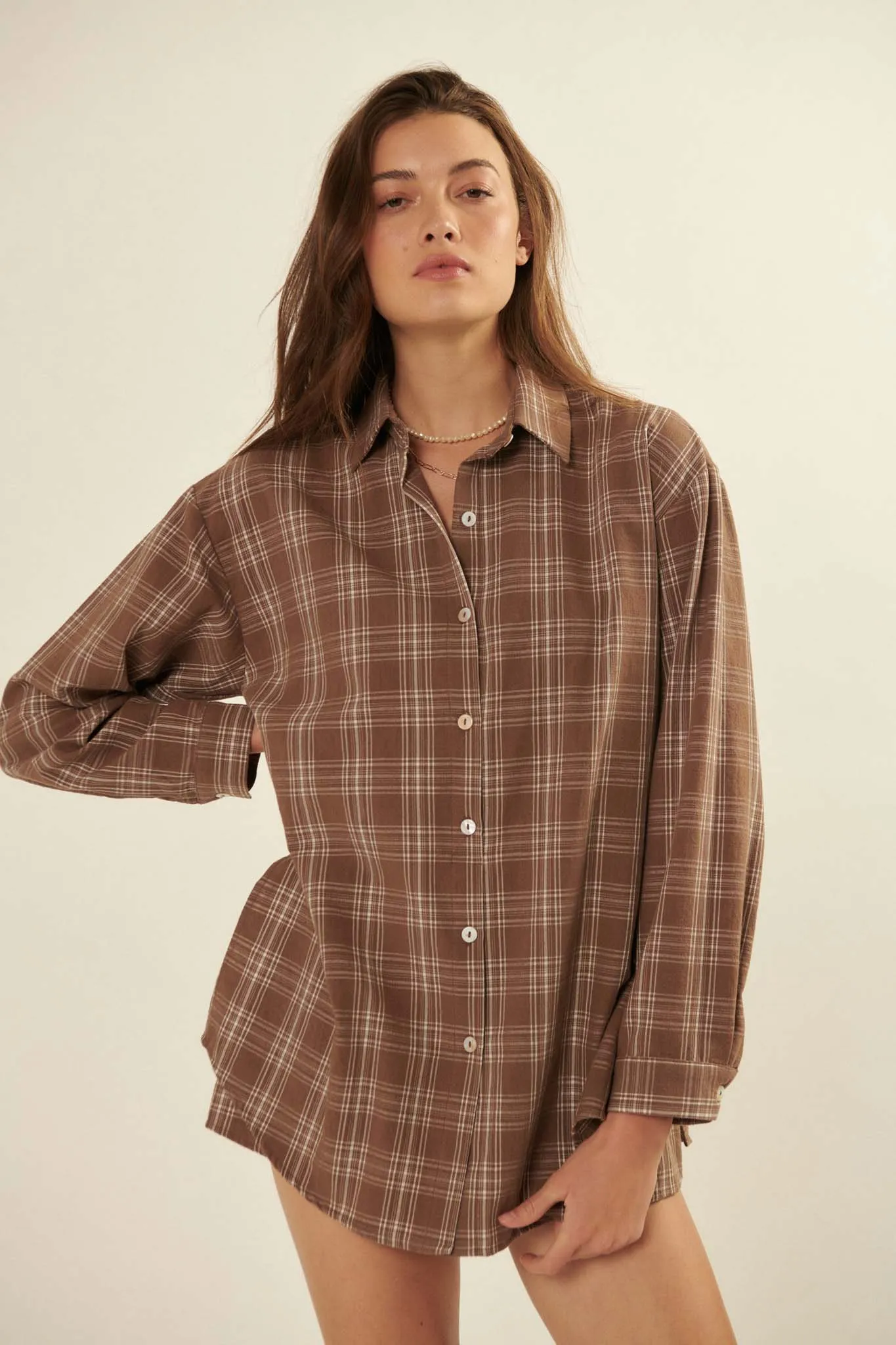 Work From Home Plaid Button-Up Shirt Romper