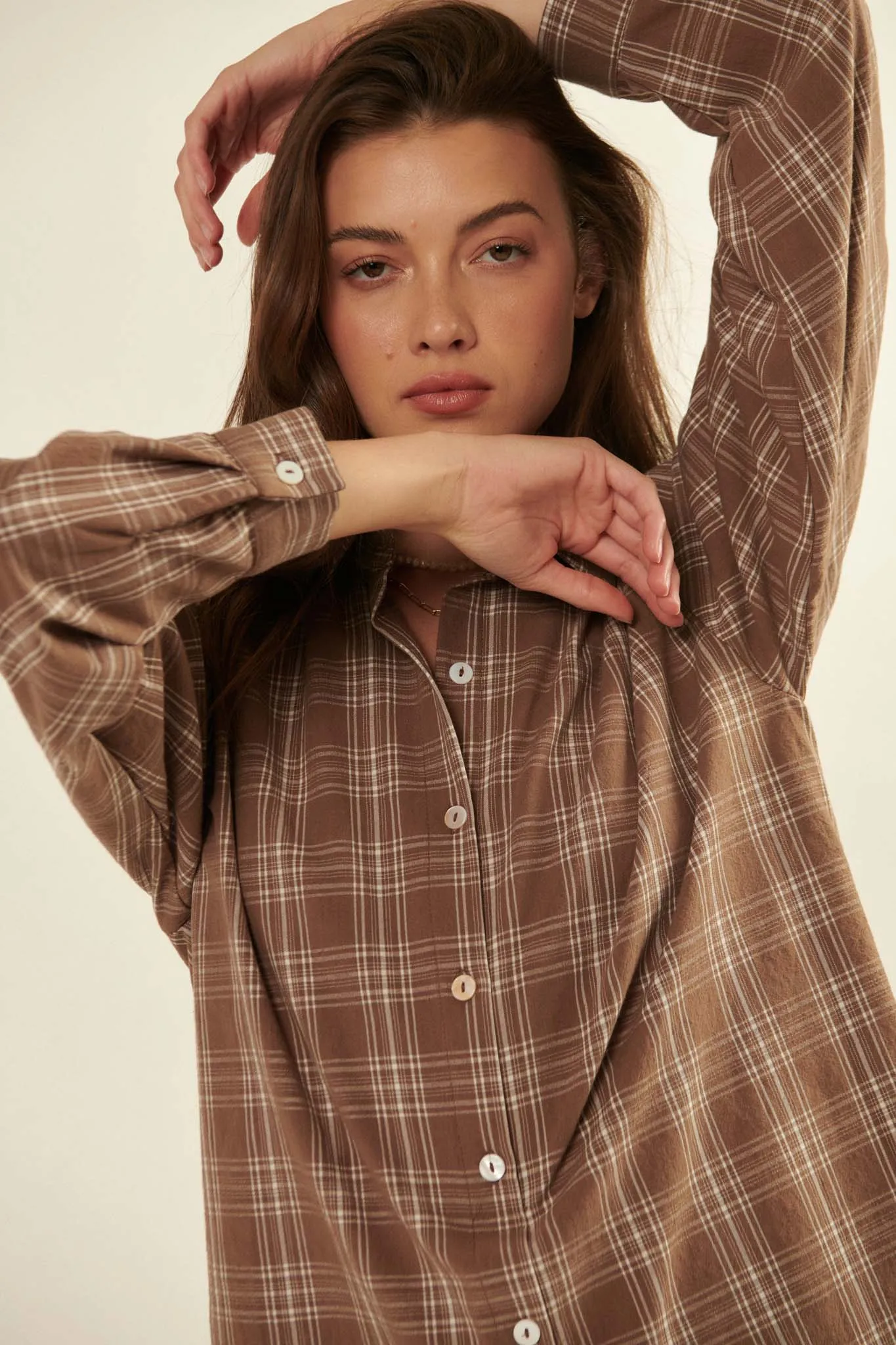 Work From Home Plaid Button-Up Shirt Romper