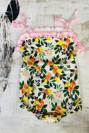 XCH0999-2H Orange & Lemons printed girl baby romper
