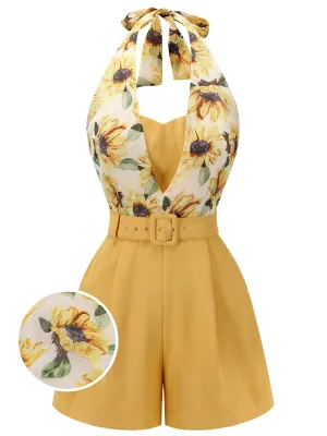 Yellow 1950s Sunflower Halter Romper